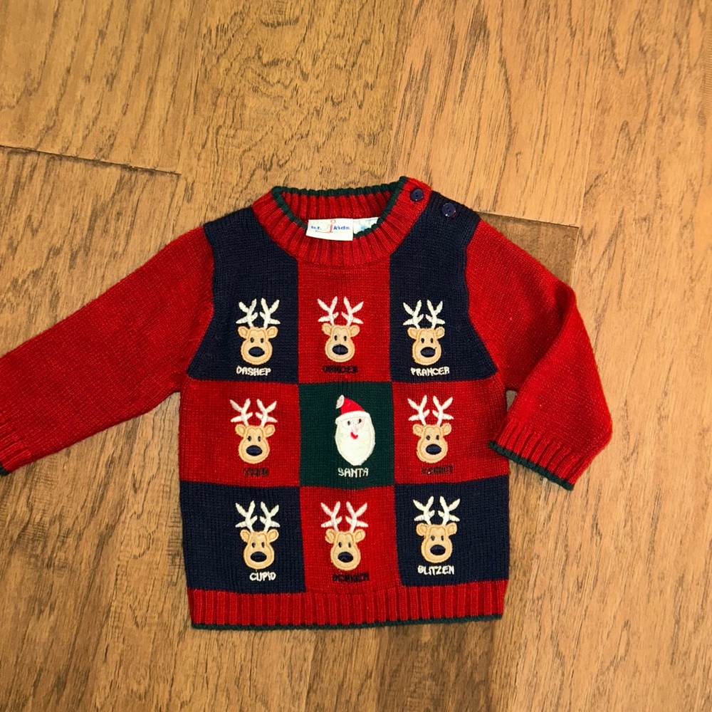 B.T. Kids Red and Navy Reindeer Sweater